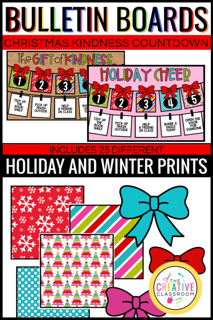 Create your own Holiday Kindness Countdown bulletin board with this printable saying and bulletin board decor accents. 