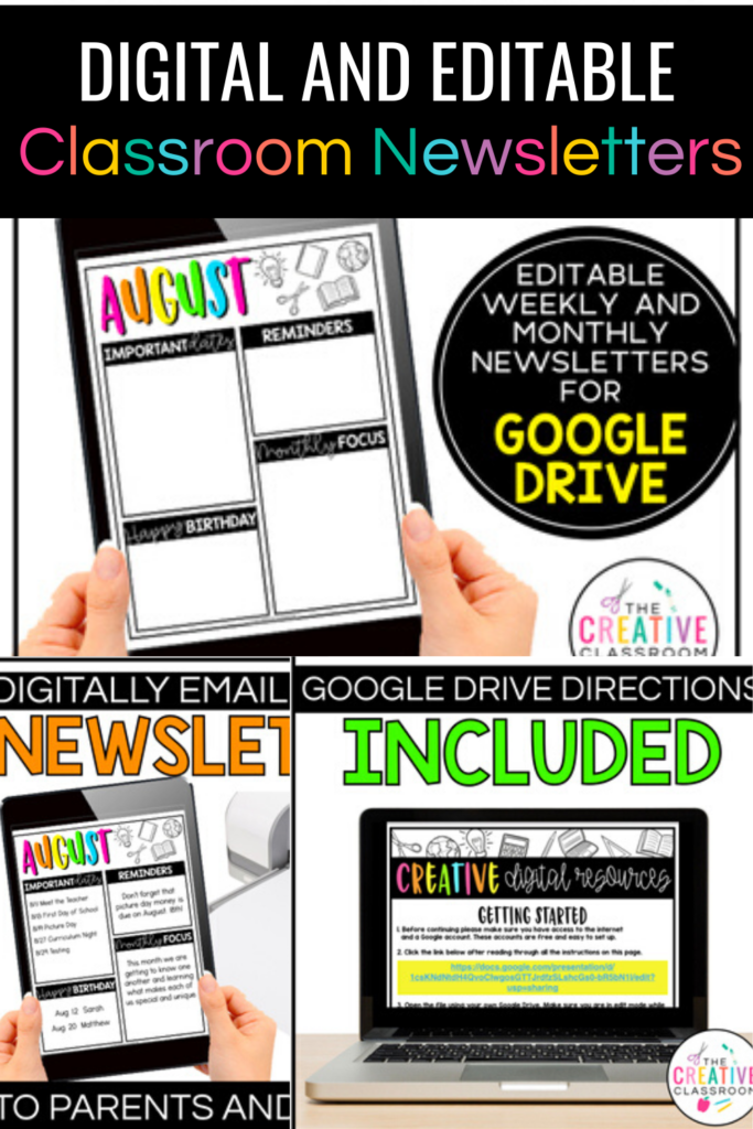 Go paperless this year with digital classroom newsletters. Send newsletters out weekly or monthly using Google Drive to edit and send. These are editable and ready to use.  They include each month and weekly templates. The file includes directions on using Google Drive to edit and create. These newsletters can also be printed as well if you would like to send them home to the parents and families using Google Slides or the editable Powerpoint version.