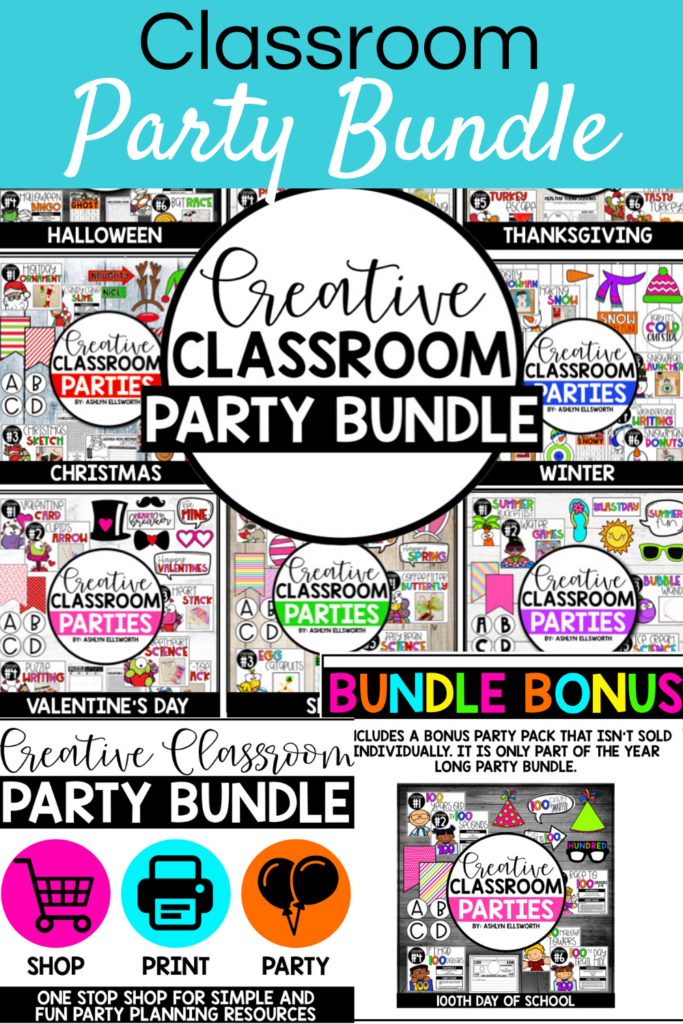 Save time and money planning your classroom parties this year. Creative Classroom Party Packs will make every occasion easy and fun for your students. This party bundle includes 8 party packs that each include six complete station activities that are low prep, affordable and easily organized and managed by parent volunteers.