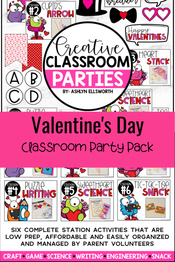This Valentine's Day Party Pack includes six complete station activities that are low prep, affordable and easily organized and managed by parent volunteers.