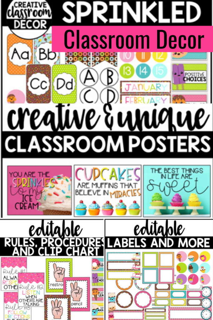 Create a SWEET classroom this year with the SPRINKLED decor pack. This decor pack has all the things you will need to create a fun, inviting and adorable classroom environment for your students.